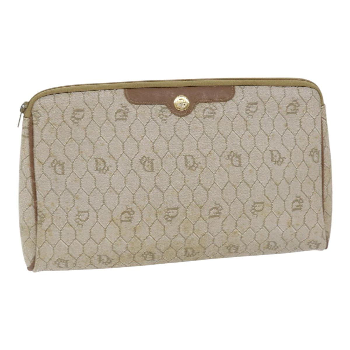 Dior Honeycomb Beige Canvas Clutch Bag (Pre-Owned)