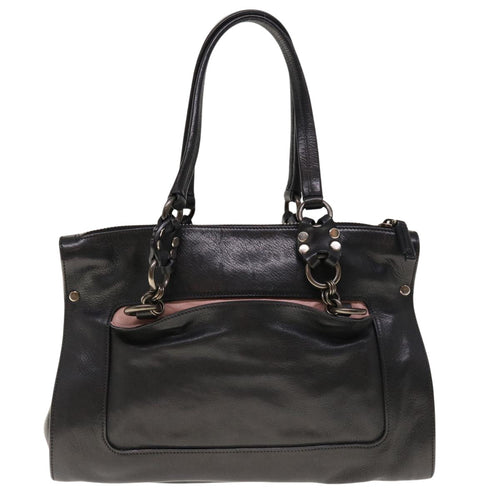 Prada Black Nappa Chain Tote Bag Black Leather Tote Bag (Pre-Owned)