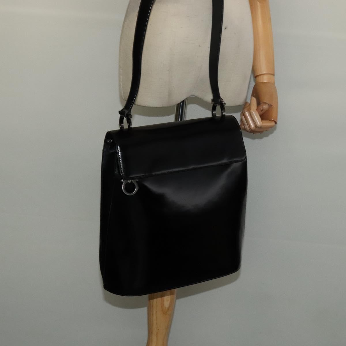 Salvatore Ferragamo Gancini Patent Leather Black Patent_Leather Shoulder Bag Bag (Pre-Owned)