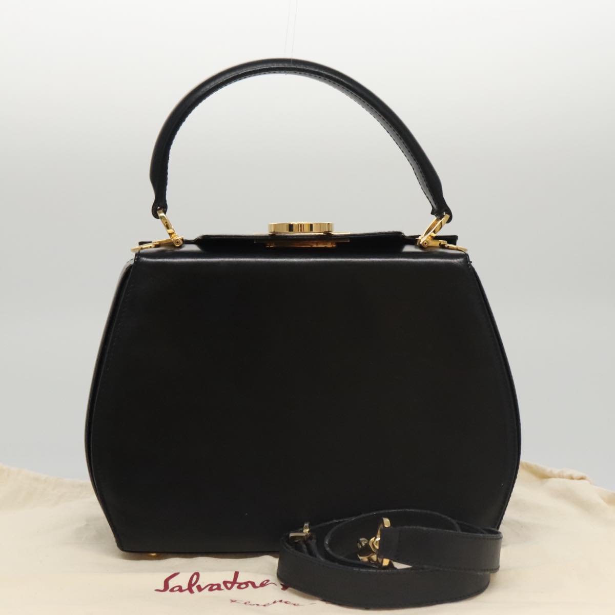 Salvatore Ferragamo Gancini Black Leather Handbag (Pre-Owned)