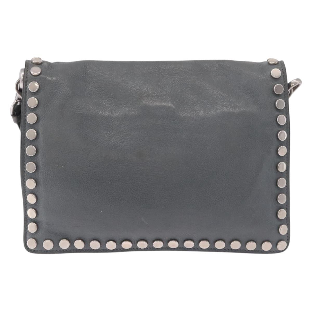 Prada Etiquette Flap Studded Glace Calfskin Gray Leather Shoulder Bag Bag (Pre-Owned)