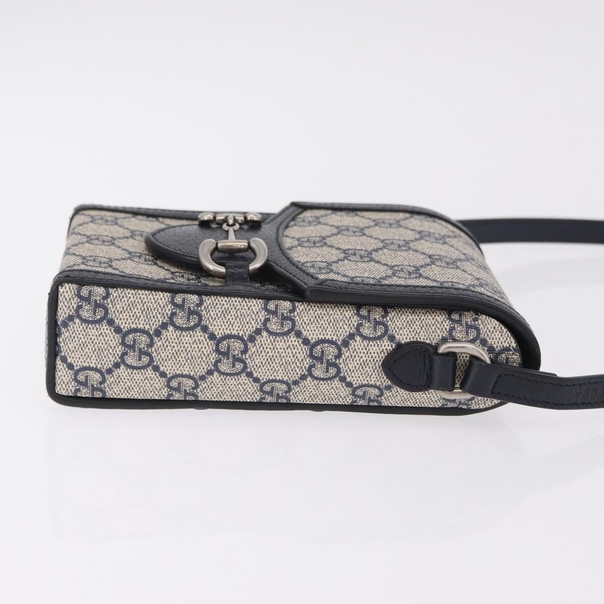 Gucci Horsebit 1955 Gg Coated Canvas With Leather Navy Canvas Crossbody Bag Bag (Pre-Owned)