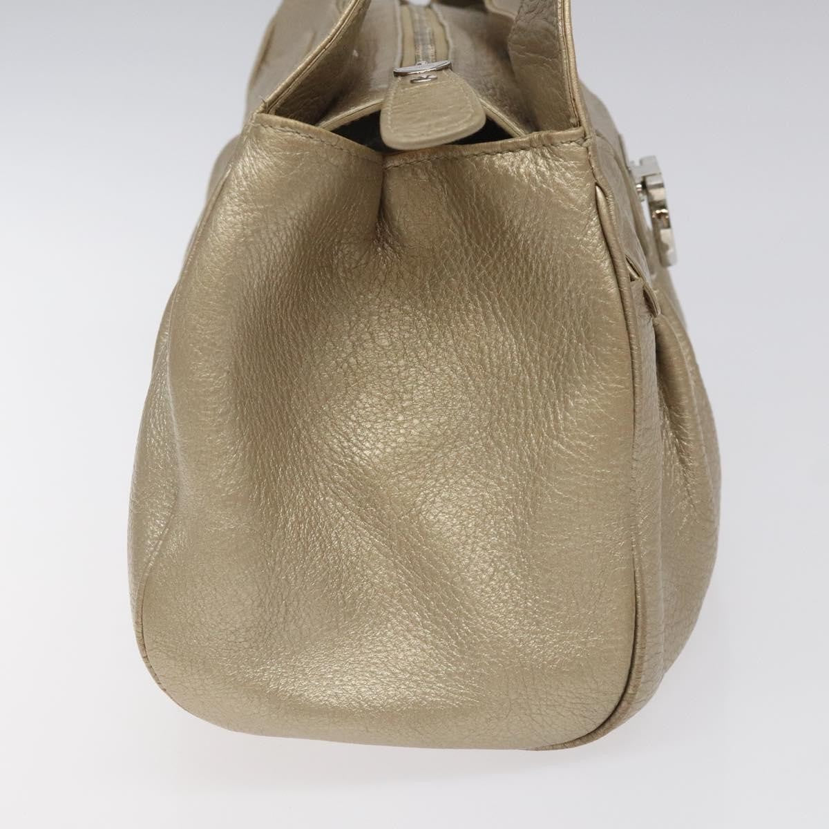 Salvatore Ferragamo Gancini Zip Tote Leather Gold Leather Handbag (Pre-Owned)