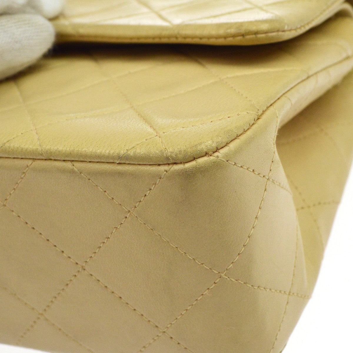Chanel Timeless - Classic Double Flap Quilted Lambskin Beige Leather Shoulder Bag Bag (Pre-Owned)