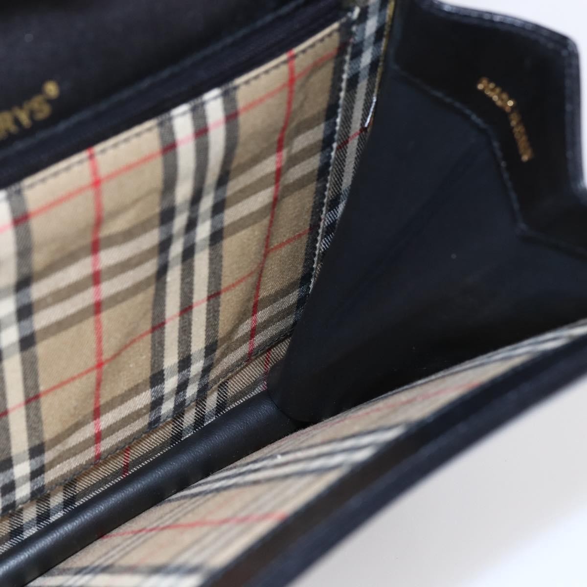 Burberry Nova Check Shoulder Bag Leather Black Leather Shoulder Bag Bag (Pre-Owned)