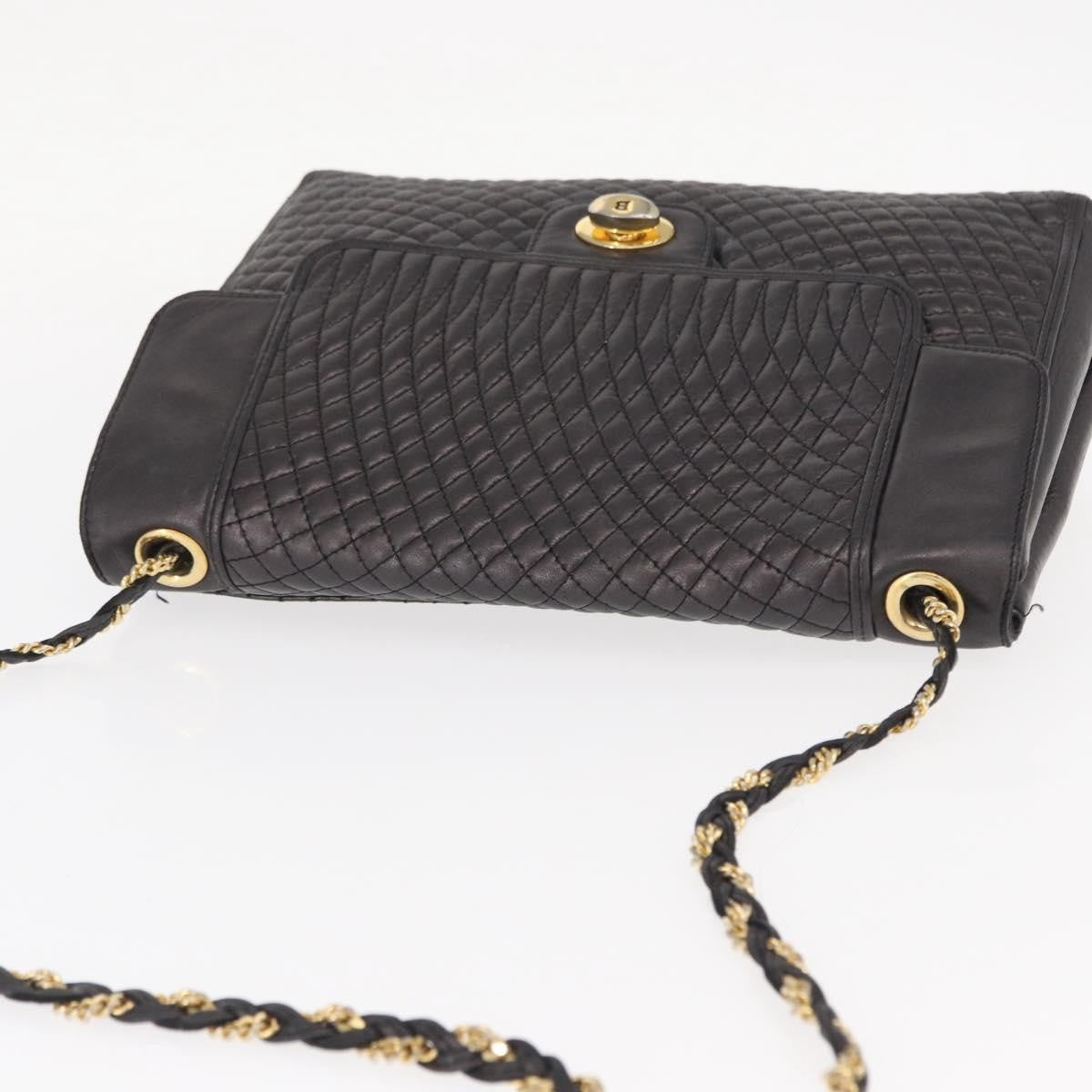 Bally Vintage Chain Quilted Leather Black Leather Shoulder Bag Bag (Pre-Owned)