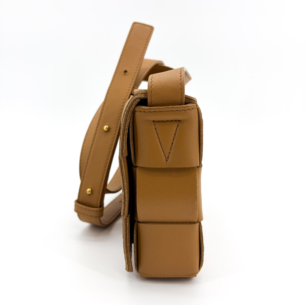 Bottega Veneta Cassette Zip Maxi Intrecciato Webbed Canvas Brown Leather Crossbody Bag Bag (Pre-Owned)
