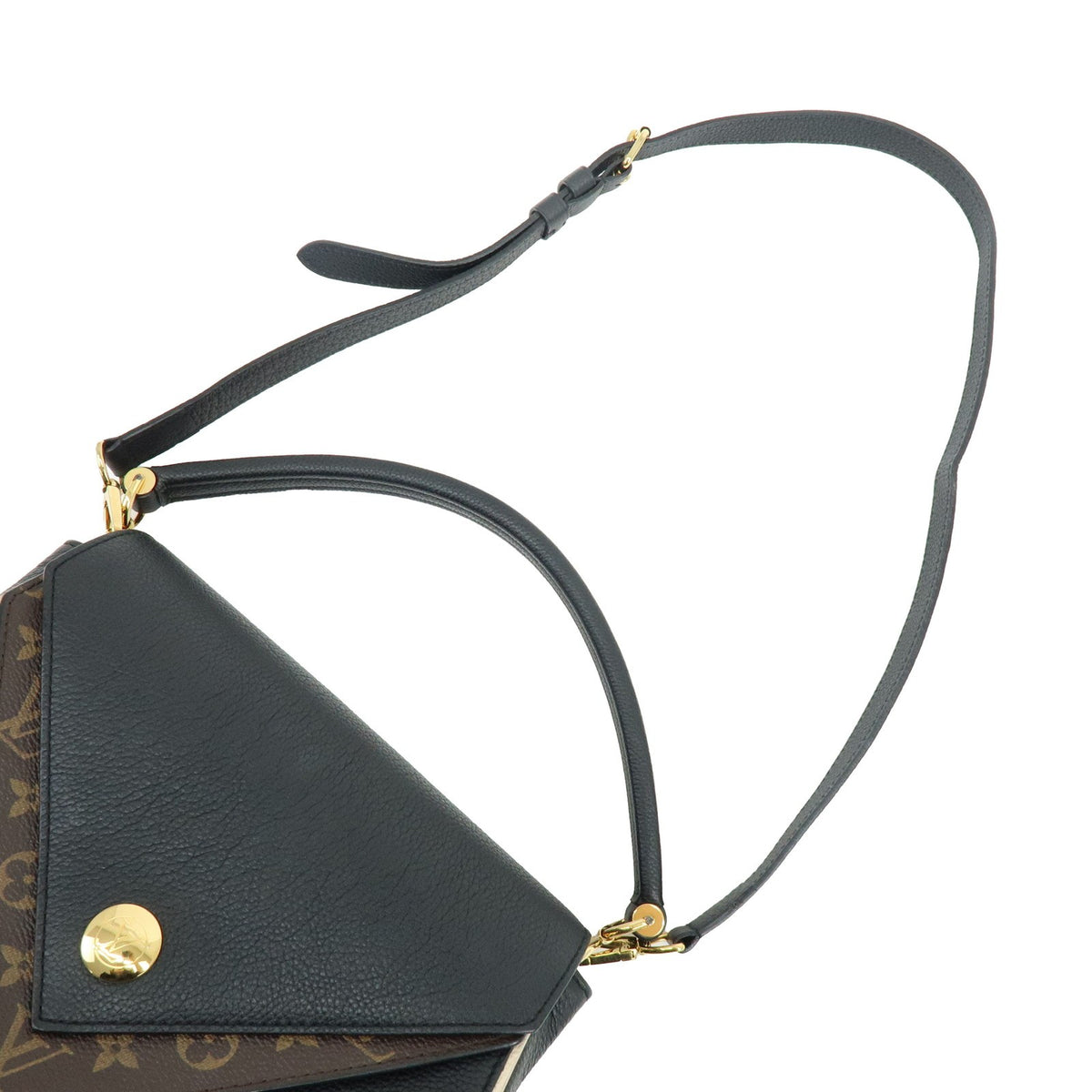 Louis Vuitton Double V Calfskin With Monogram Canvas Black Leather Handbag (Pre-Owned)