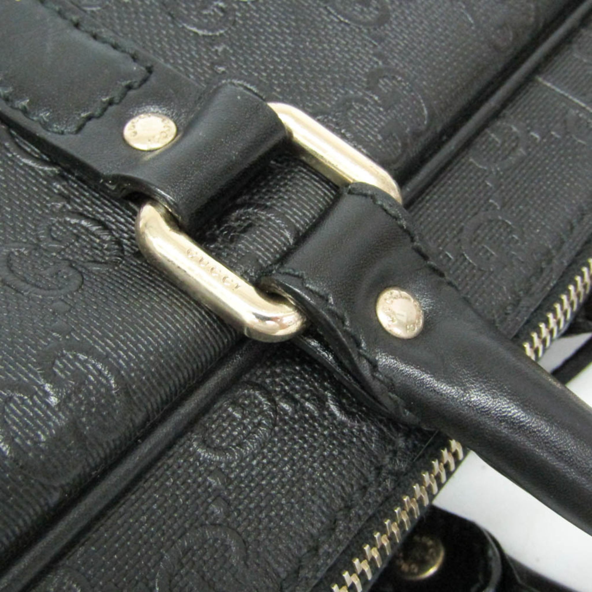 Gucci Convertible Briefcase Guccissima Leather Black Leather Briefcase Bag (Pre-Owned)