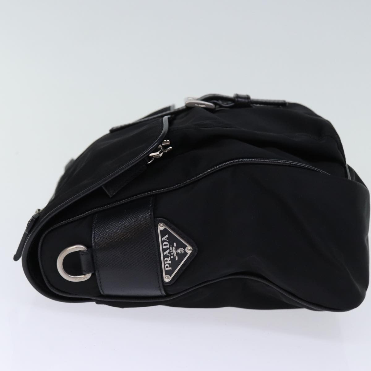 Prada Buckle Messenger Tessuto Black Nylon Shoulder Bag Bag (Pre-Owned)