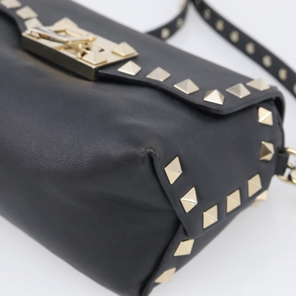 Valentino Garavani Rockstud Flip Lock Flap Leather Black Leather Handbag (Pre-Owned)