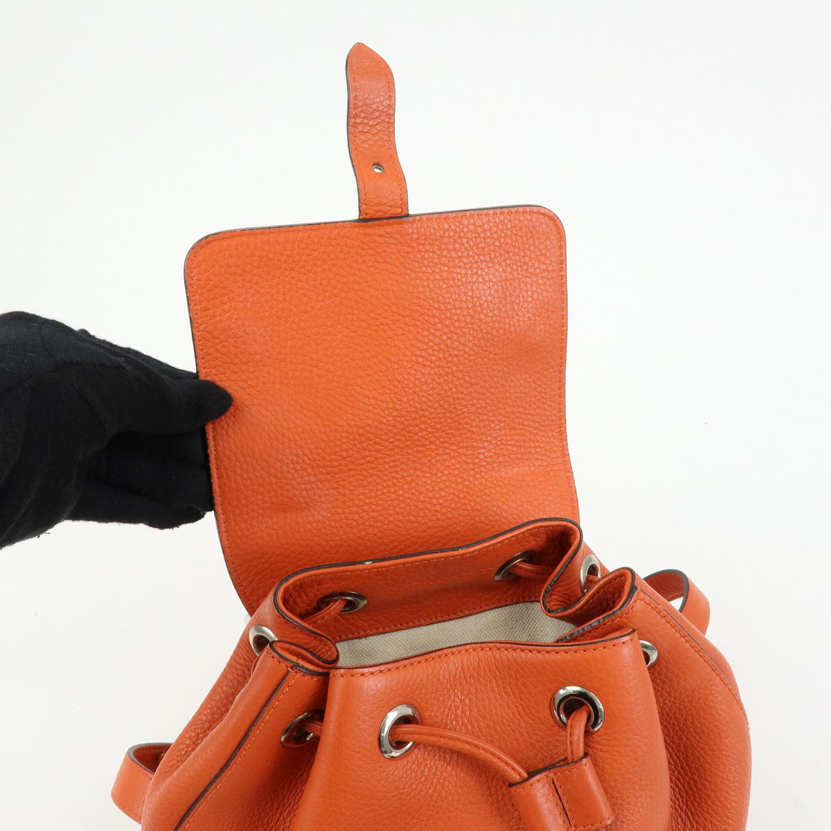 Gucci Bamboo Tassel Leather Orange Leather Backpack Bag (Pre-Owned)