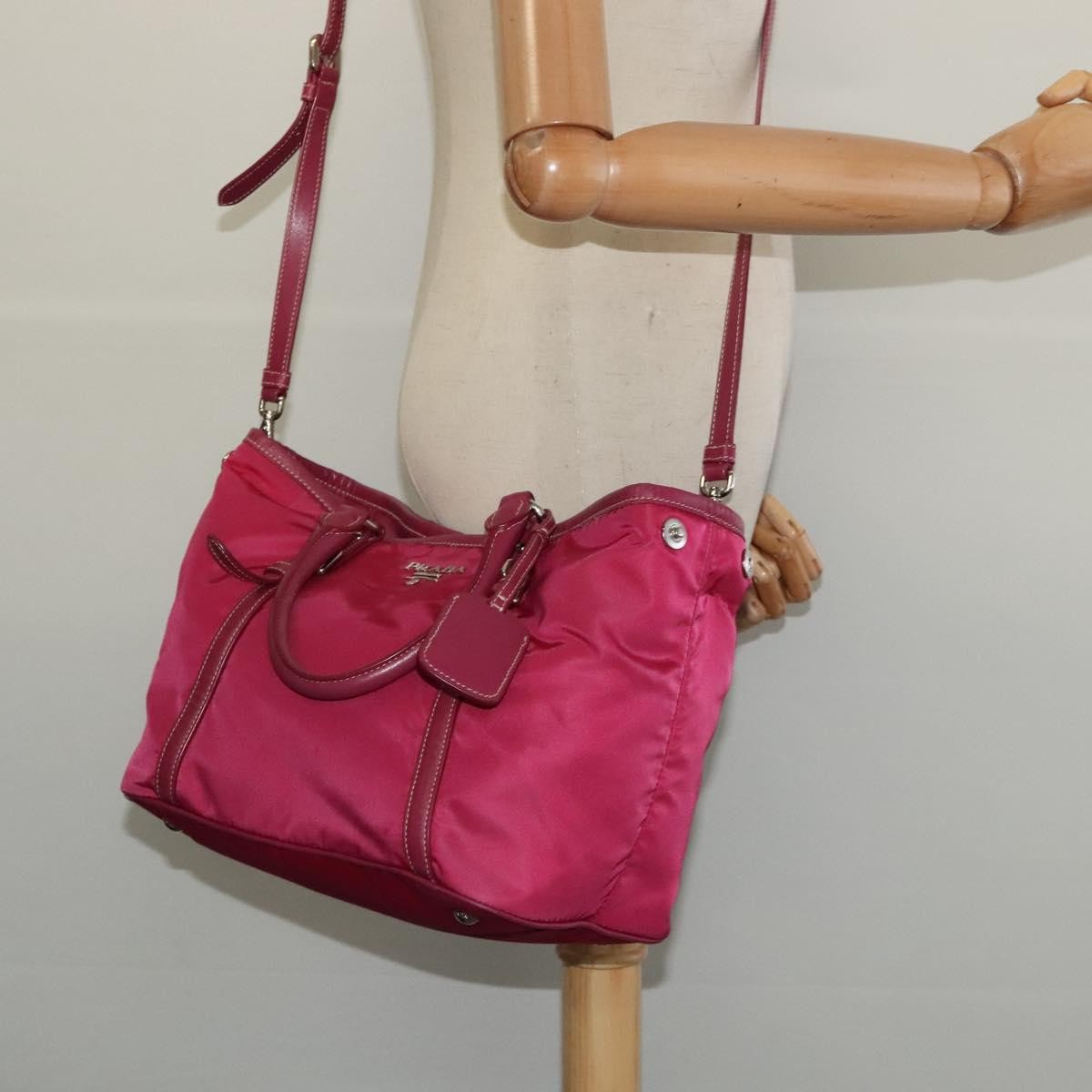 Prada Convertible Belted Hobo Tessuto With Leather Pink Nylon Shoulder Bag Bag (Pre-Owned)