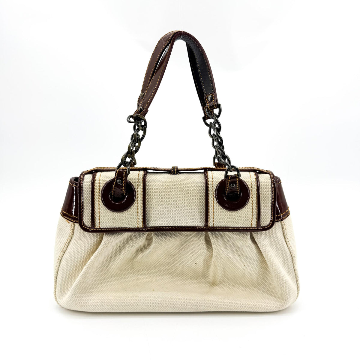 Fendi B. Bag Canvas With Patent Brown Canvas Handbag (Pre-Owned)