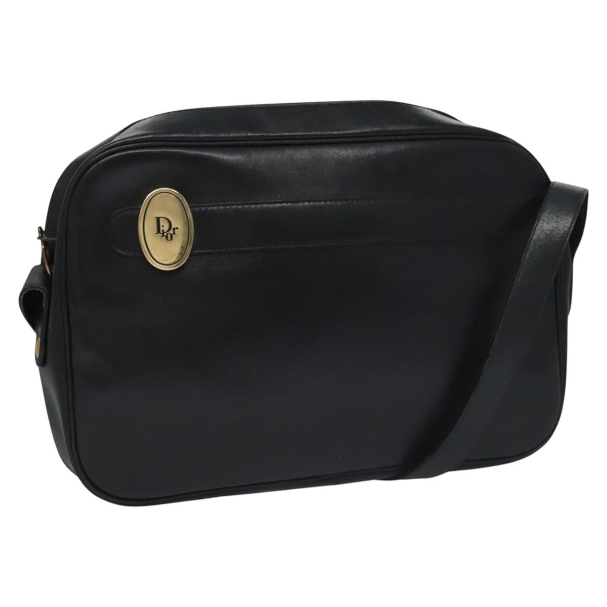 Dior Logo Black Leather Shoulder Bag (Pre-Owned)