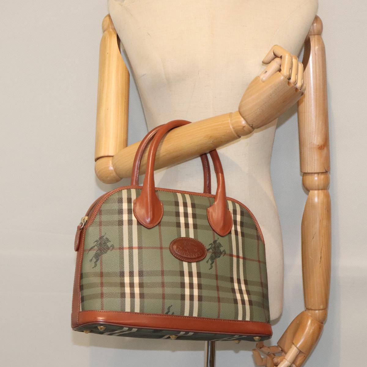 Burberry Nova Check Green Canvas Handbag (Pre-Owned)