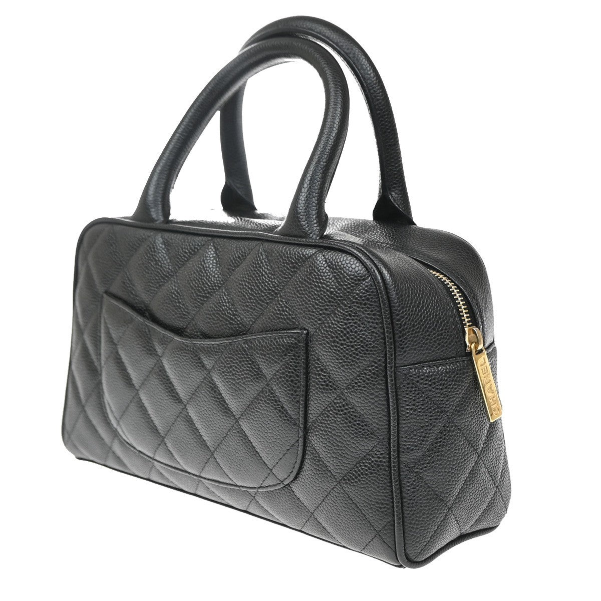 Chanel Timeless Cc Bowler Quilted Caviar Black Leather Handbag (Pre-Owned)