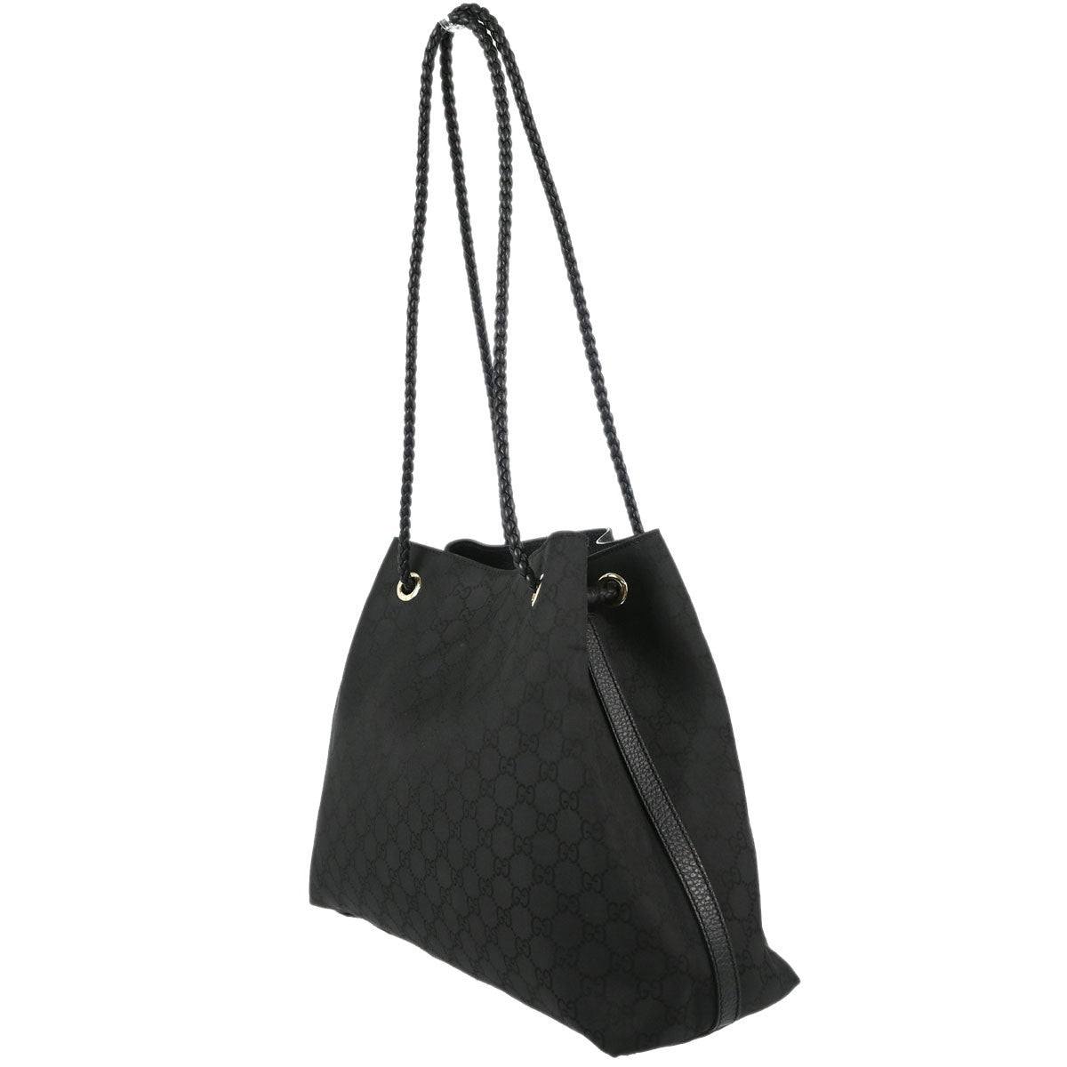 Gucci Vintage Open Shoulder Bag (Outlet) Gg Canvas With Leather Black Canvas Shoulder Bag Bag (Pre-Owned)