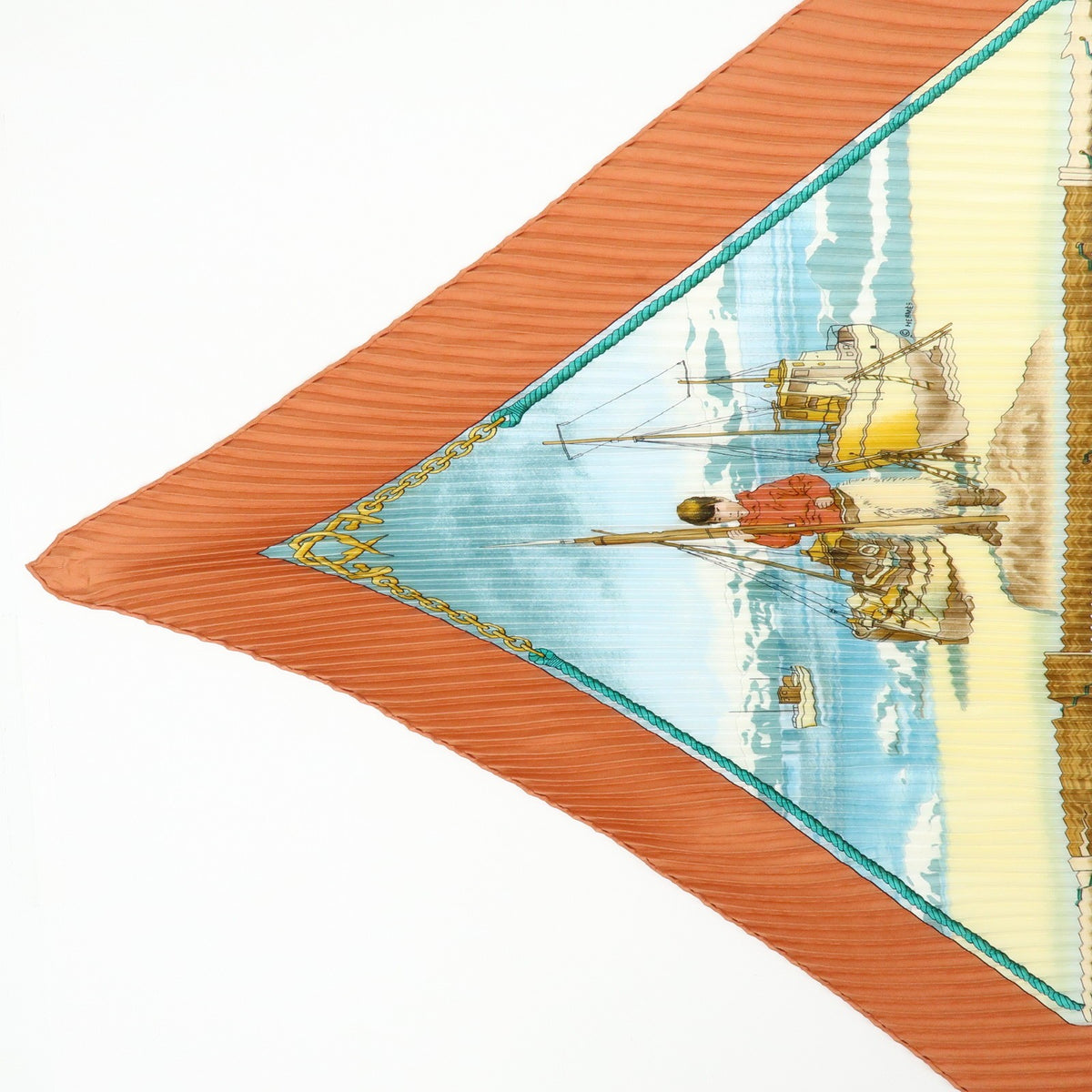 Hermes Gronland Pleated Silk Brown Silk Scarve & Shawl Accessory (Pre-Owned)
