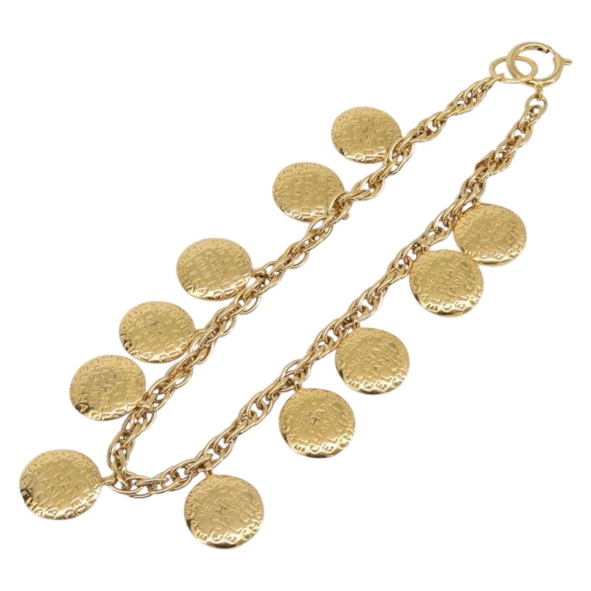 Chanel Vintage Diamond Coco Mademoiselle Long Metal Gold Metal Necklace Jewelry (Pre-Owned)