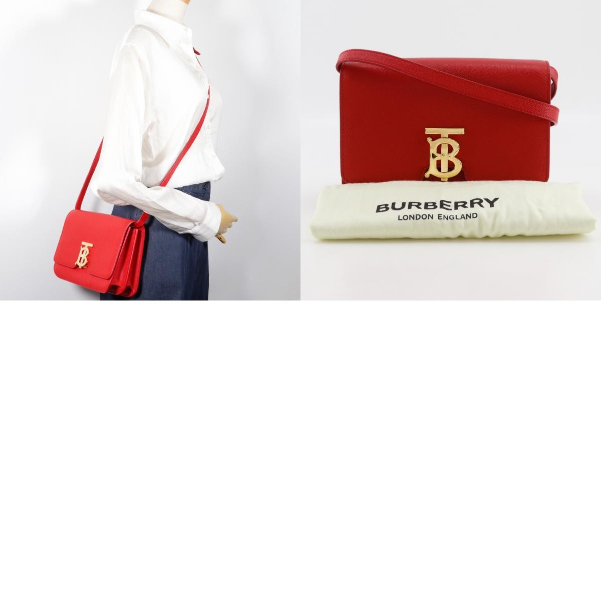 Burberry Tb Flap Leather Red Leather Clutche & Pouche Bag (Pre-Owned)