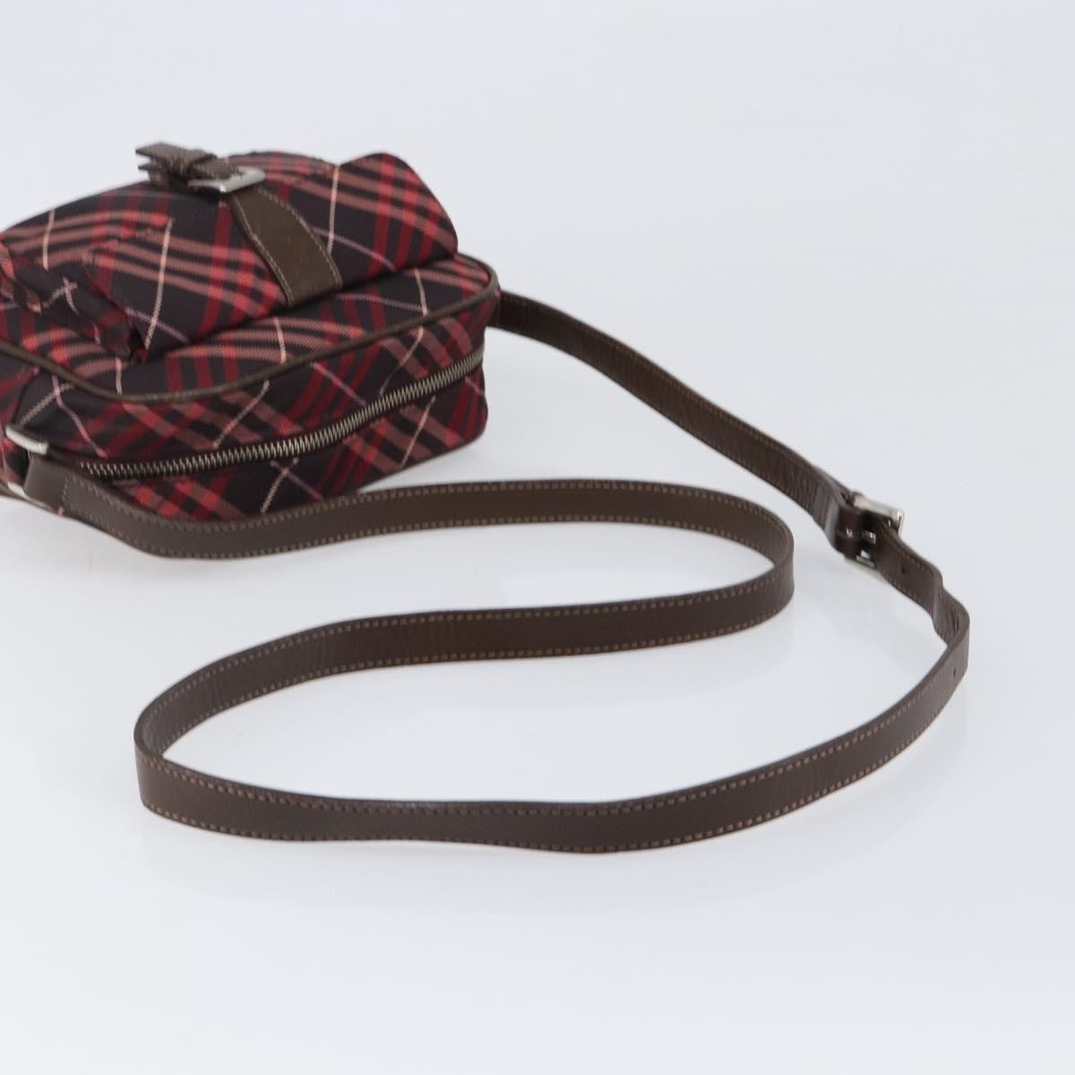 Burberry Nova Check Blue Label Nylon Burgundy Nylon Shoulder Bag Bag (Pre-Owned)