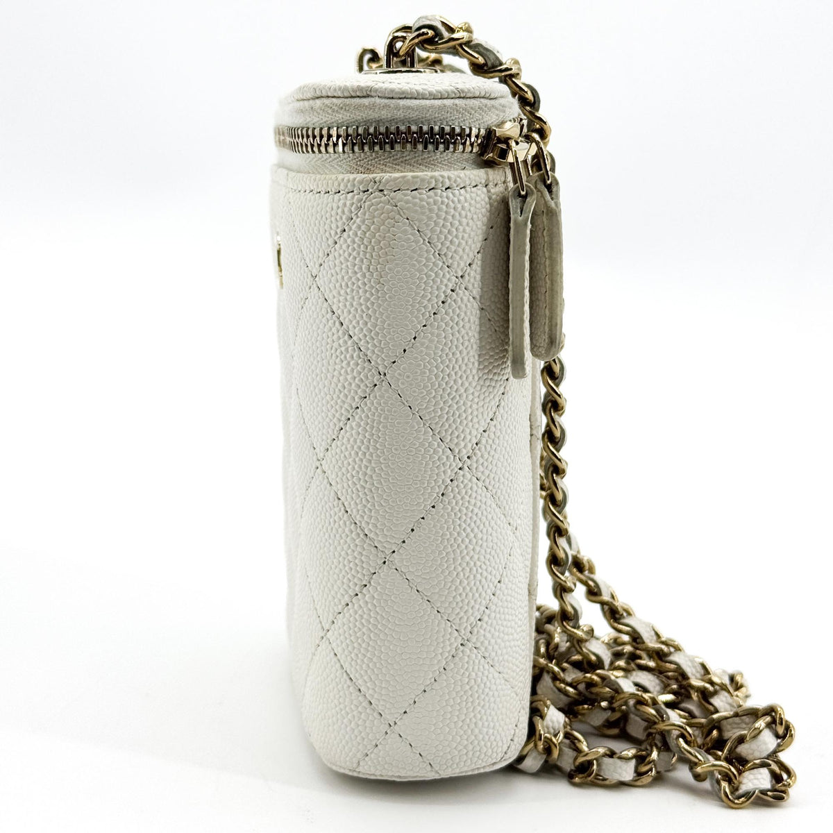 Chanel Vertical Classic Vanity Case With Chain Quilted Caviar White Calfskin Crossbody Bag Bag (Pre-Owned)