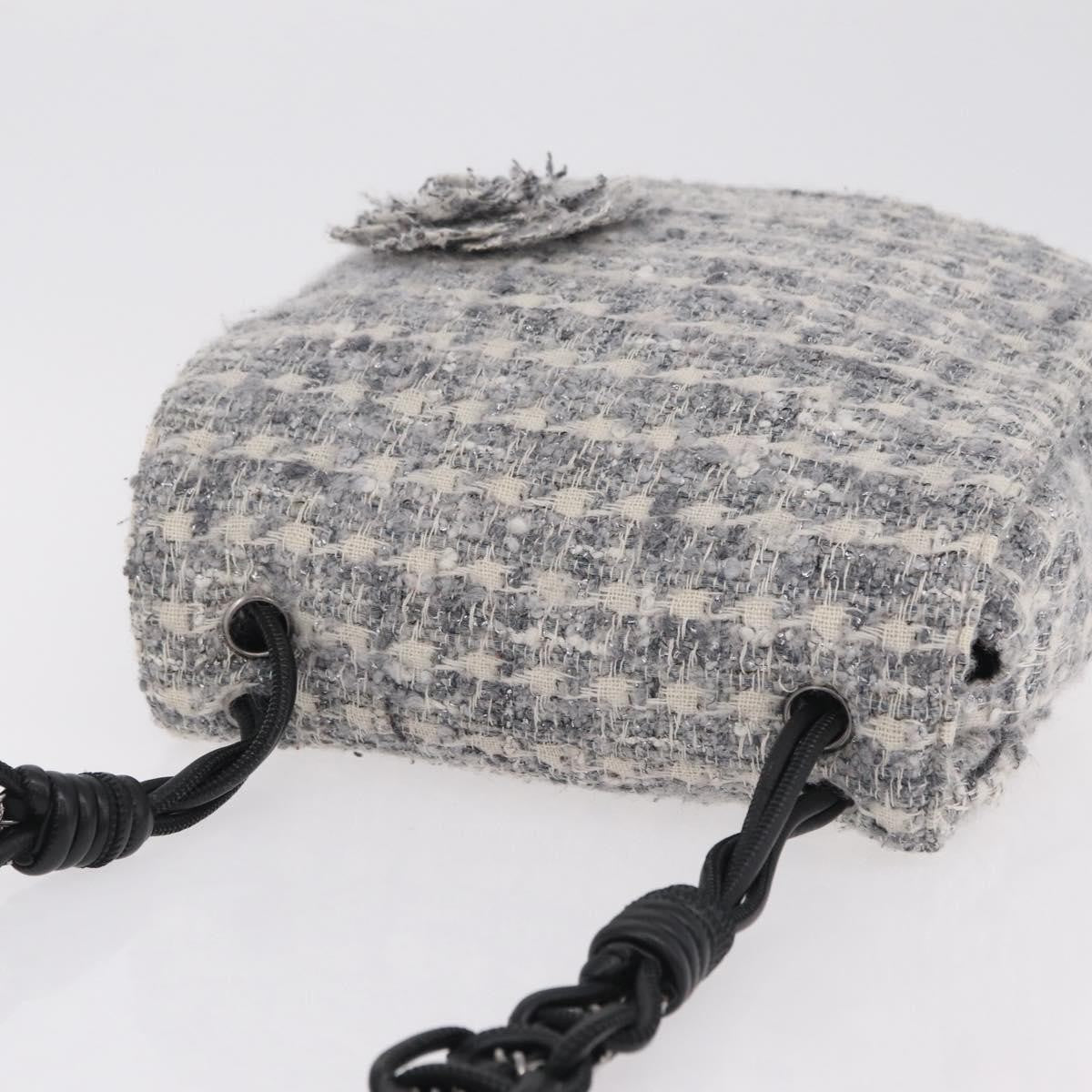 Chanel Camellia Messenger Tweed Gray Cotton Handbag (Pre-Owned)