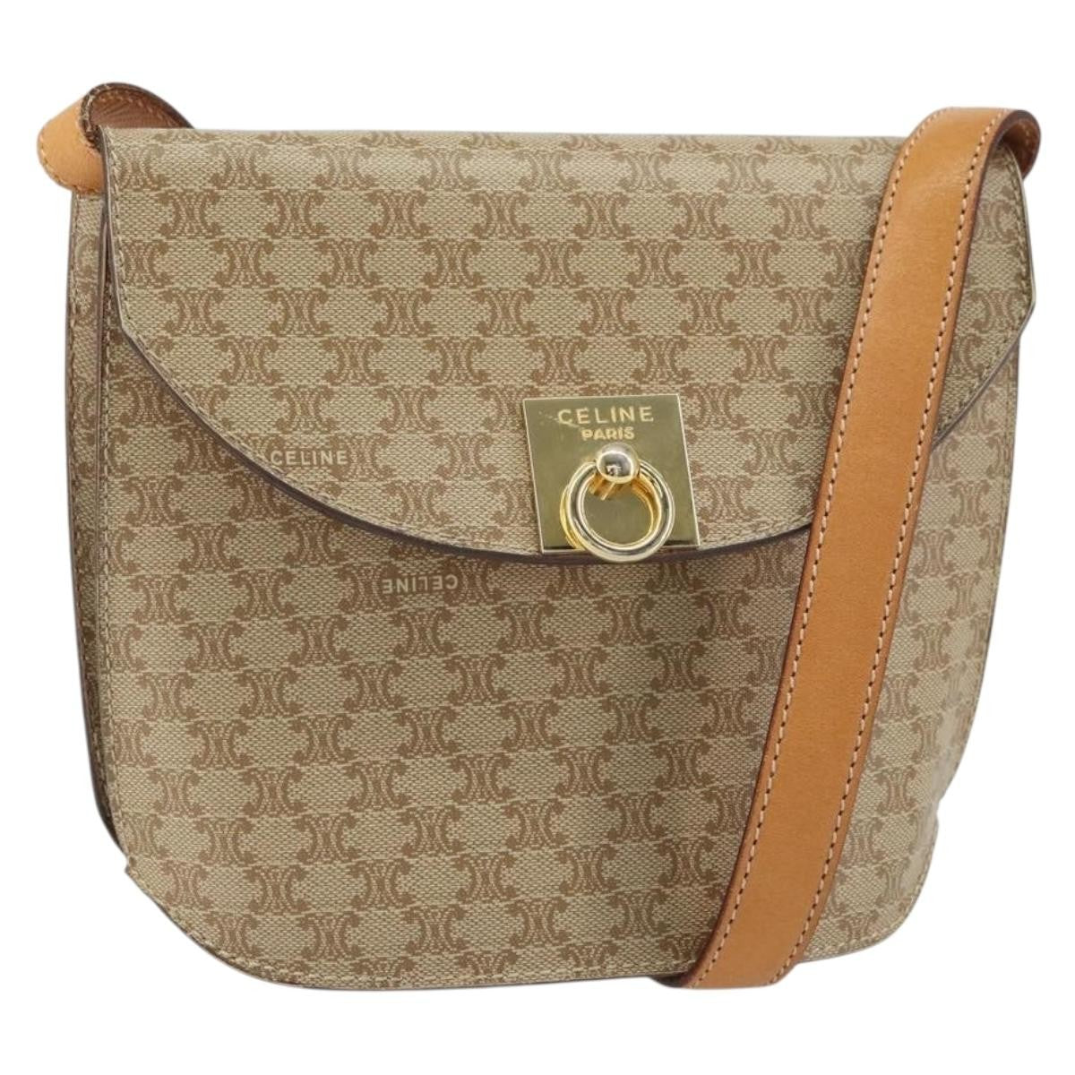 Celine Vintage Macadam Canvas Beige Canvas Shoulder Bag Bag (Pre-Owned)
