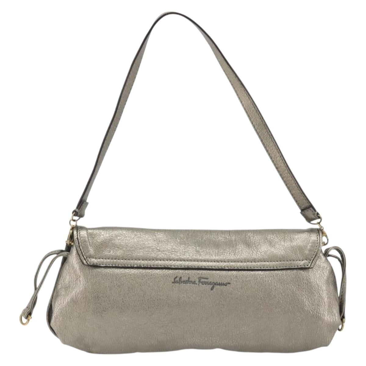 Salvatore Ferragamo Gancini Leather Silver Leather Shoulder Bag Bag (Pre-Owned)