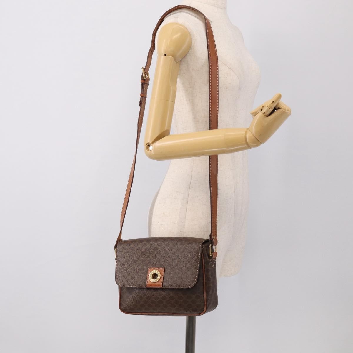 Celine Macadam Shoulder Leather Brown Canvas Crossbody Bag Bag (Pre-Owned)