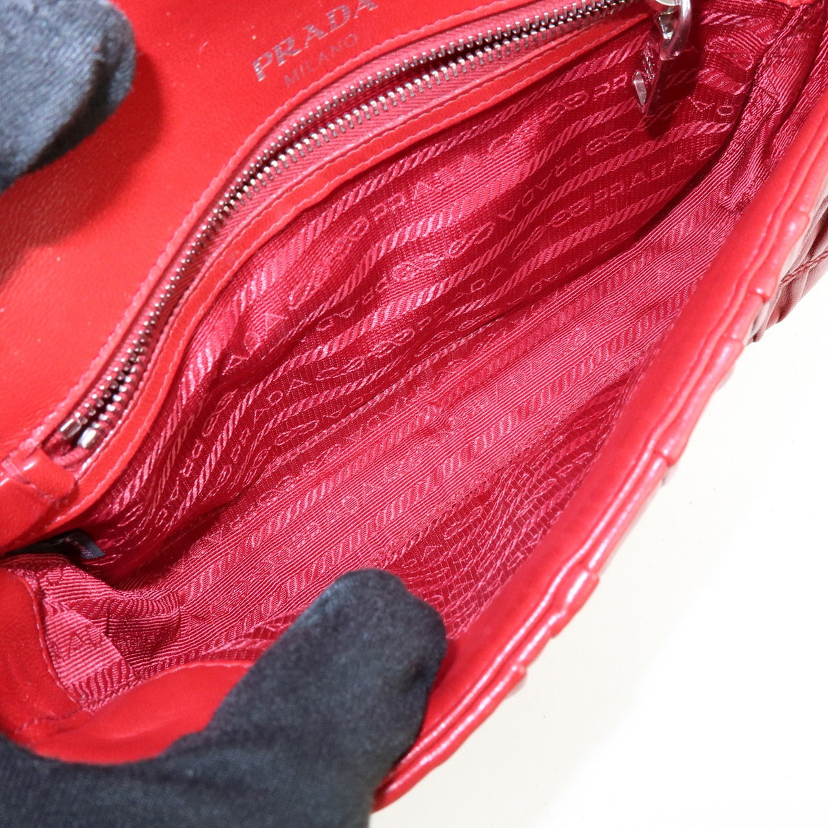 Prada Chain Flap Nappa Gaufre Red Leather Shoulder Bag Bag (Pre-Owned)