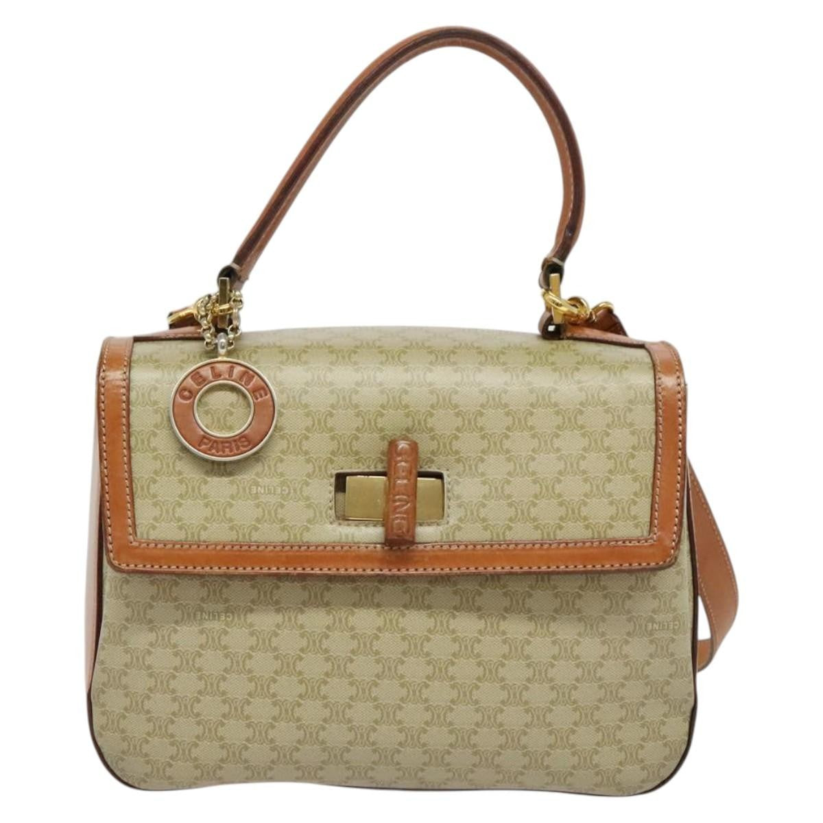 Celine Vintage Convertible Top Handle Macadam Coated Canvas Beige Canvas Handbag (Pre-Owned)