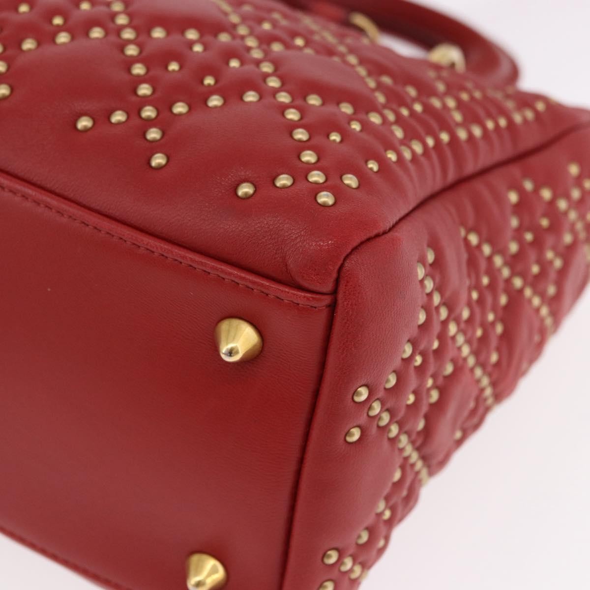 Christian Dior Supple Lady Dior Cannage Studded Lambskin Red Leather Handbag (Pre-Owned)