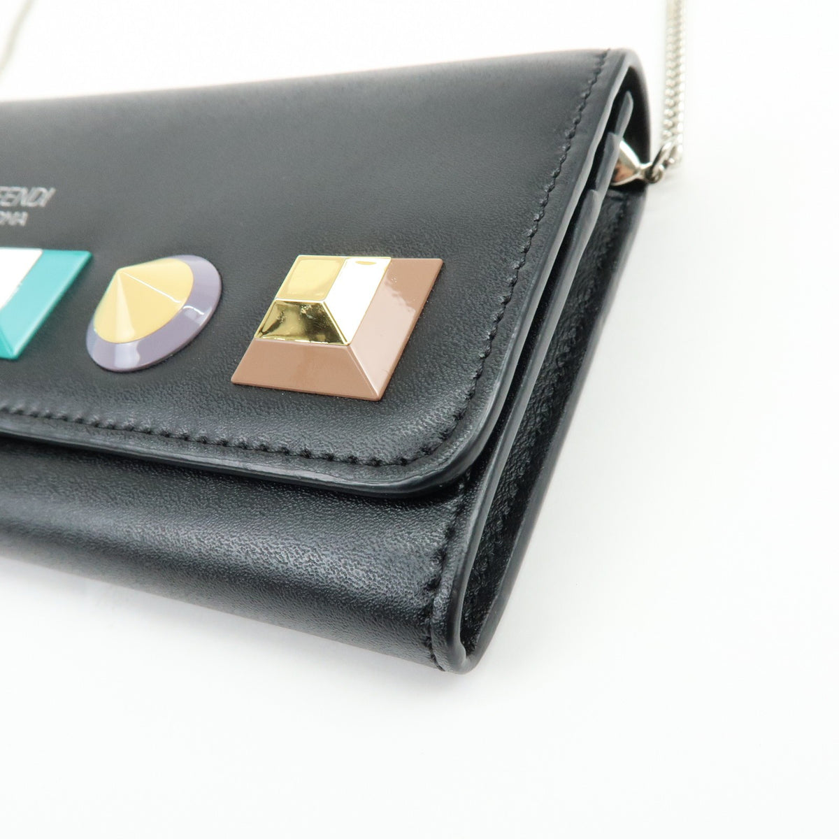 Fendi Continental Wallet On Chain Studded Leather Black Leather Crossbody Bag Bag (Pre-Owned)