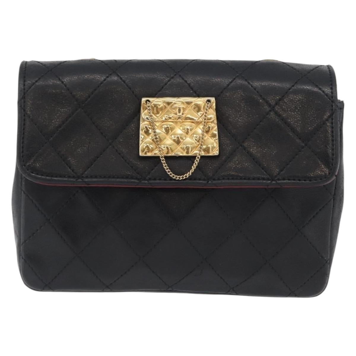 Chanel Vintage Square Cc Flap Quilted Lambskin Black Leather Shoulder Bag Bag (Pre-Owned)
