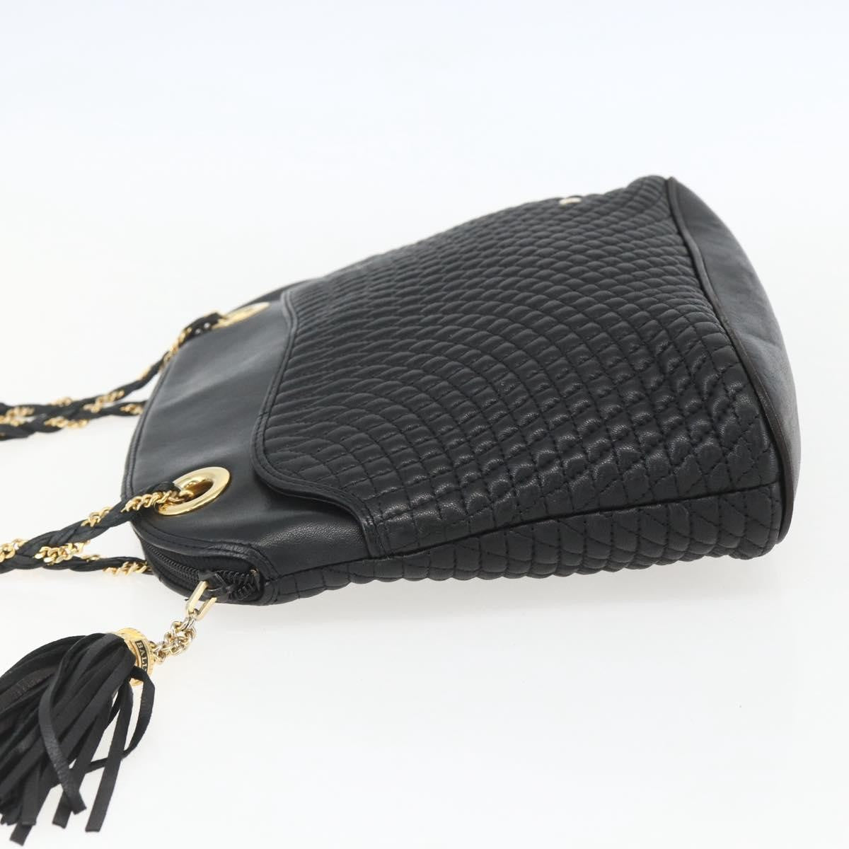 Bally Vintage Chain Quilted Leather Black Leather Shoulder Bag Bag (Pre-Owned)