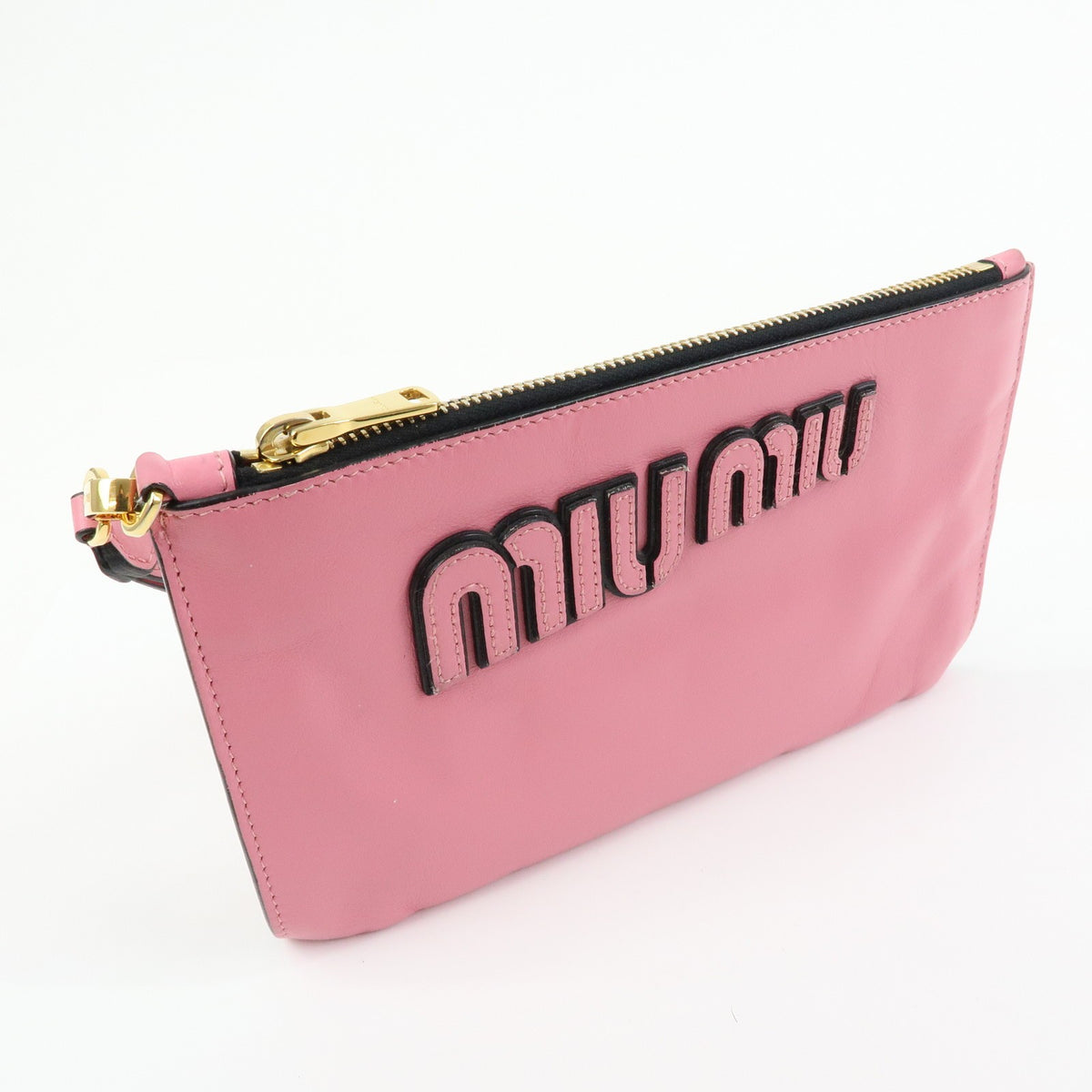 Miu Miu Logo Chain Clutch Shearling Pink Leather Clutche & Pouche Bag (Pre-Owned)