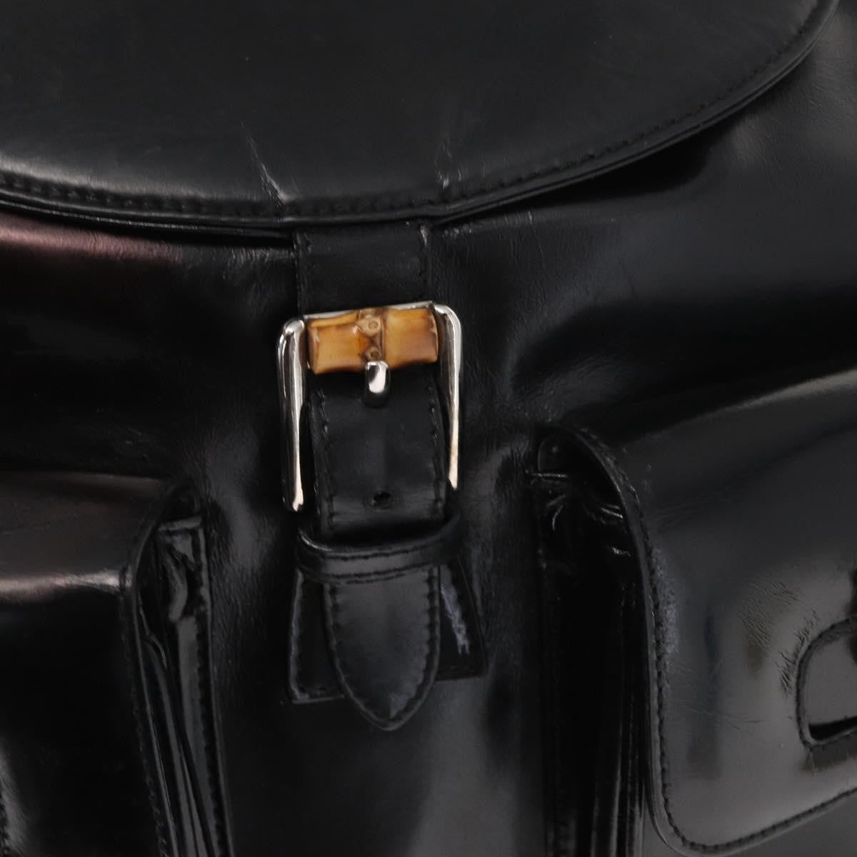 Gucci Vintage Bamboo Leather Black Leather Backpack Bag (Pre-Owned)