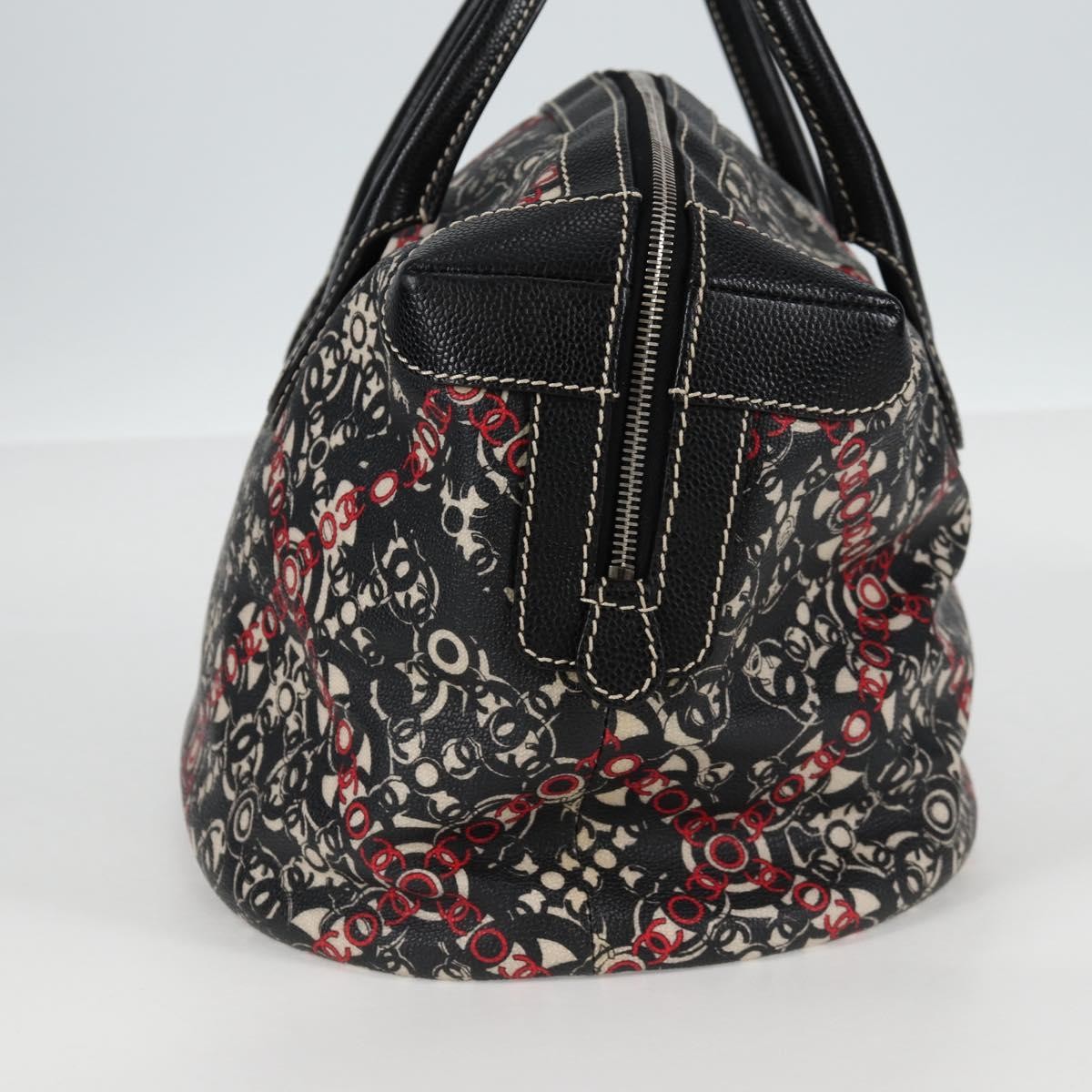 Chanel Optic Coco Bowler Printed Coated Canvas With Caviar Black Canvas Handbag (Pre-Owned)