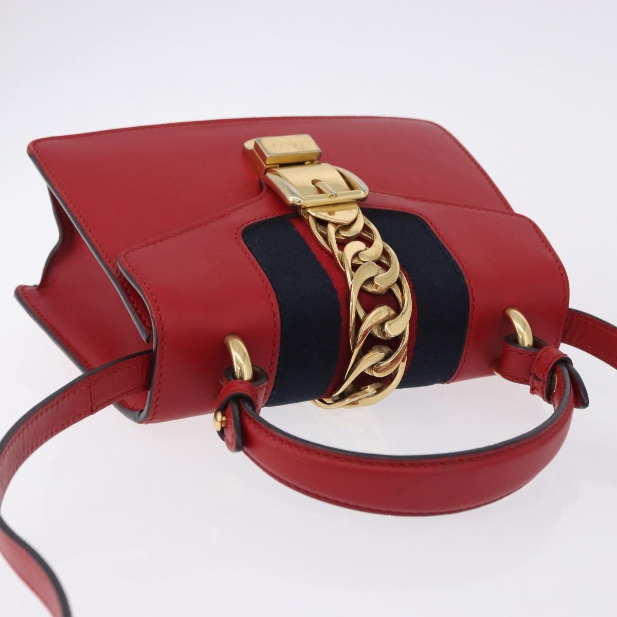 Gucci Sylvie Belt Leather Red Leather Handbag (Pre-Owned)