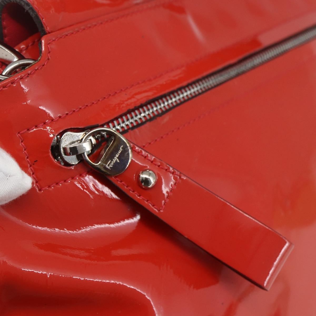 Salvatore Ferragamo Gancini Patent Leather Red Patent_Leather Handbag (Pre-Owned)