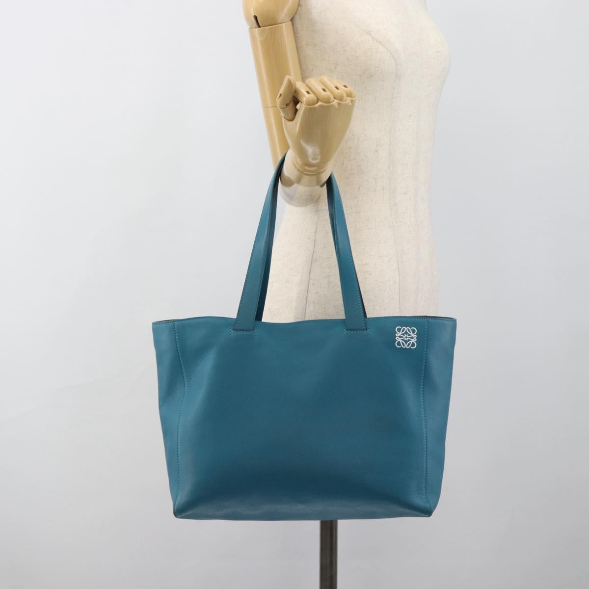 Loewe Anagram Leather Blue Leather Tote Bag Bag (Pre-Owned)
