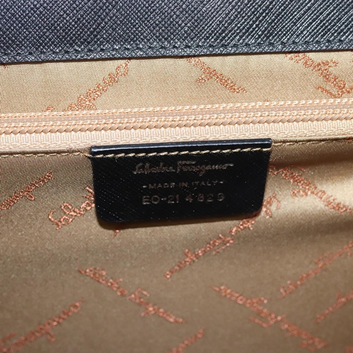 Salvatore Ferragamo Double Gancini Top Handle Saffiano Leather Black Leather Handbag (Pre-Owned)