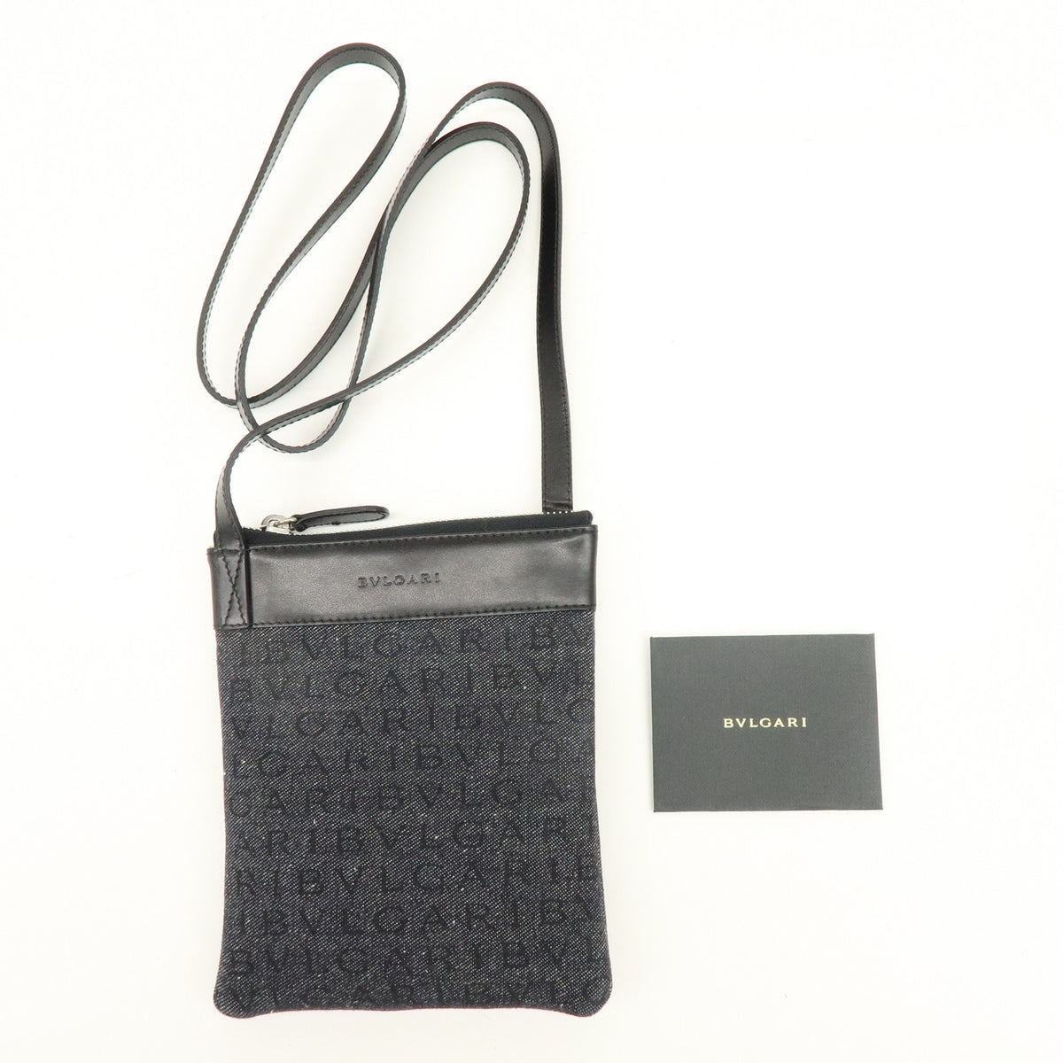 Bvlgari Logomania Canvas With Leather Black Denim_Jeans Shoulder Bag Bag (Pre-Owned)