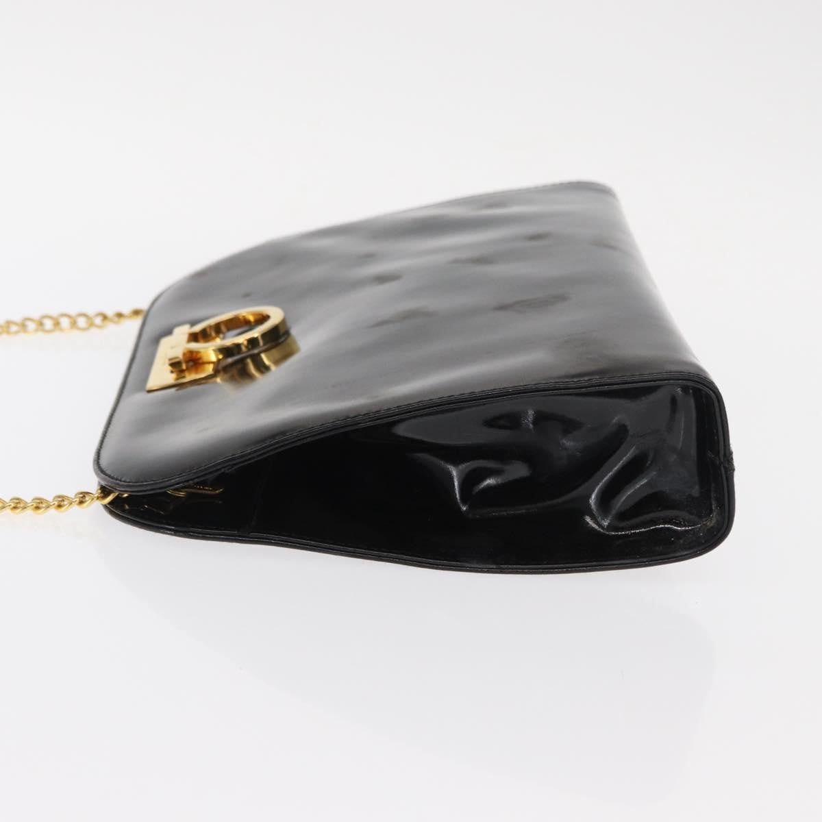 Salvatore Ferragamo Vintage Gancini Chain Patent Leather Black Patent_Leather Shoulder Bag Bag (Pre-Owned)
