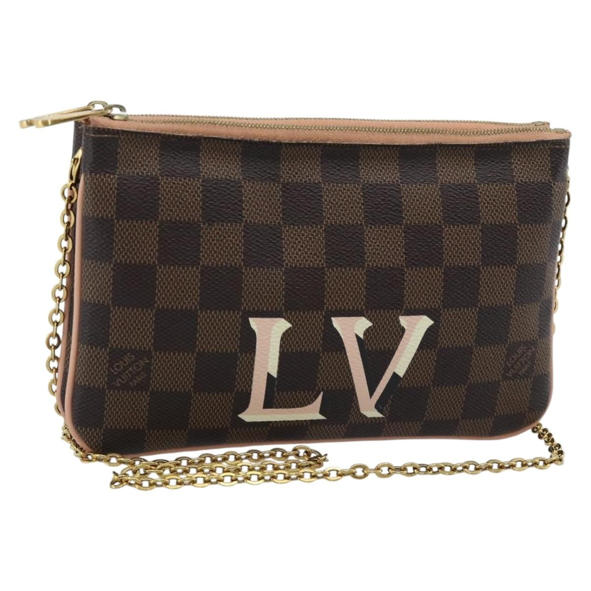 Louis Vuitton Double Zip Pochette Damier Ebene Brown Canvas Clutche & Pouche Bag (Pre-Owned)
