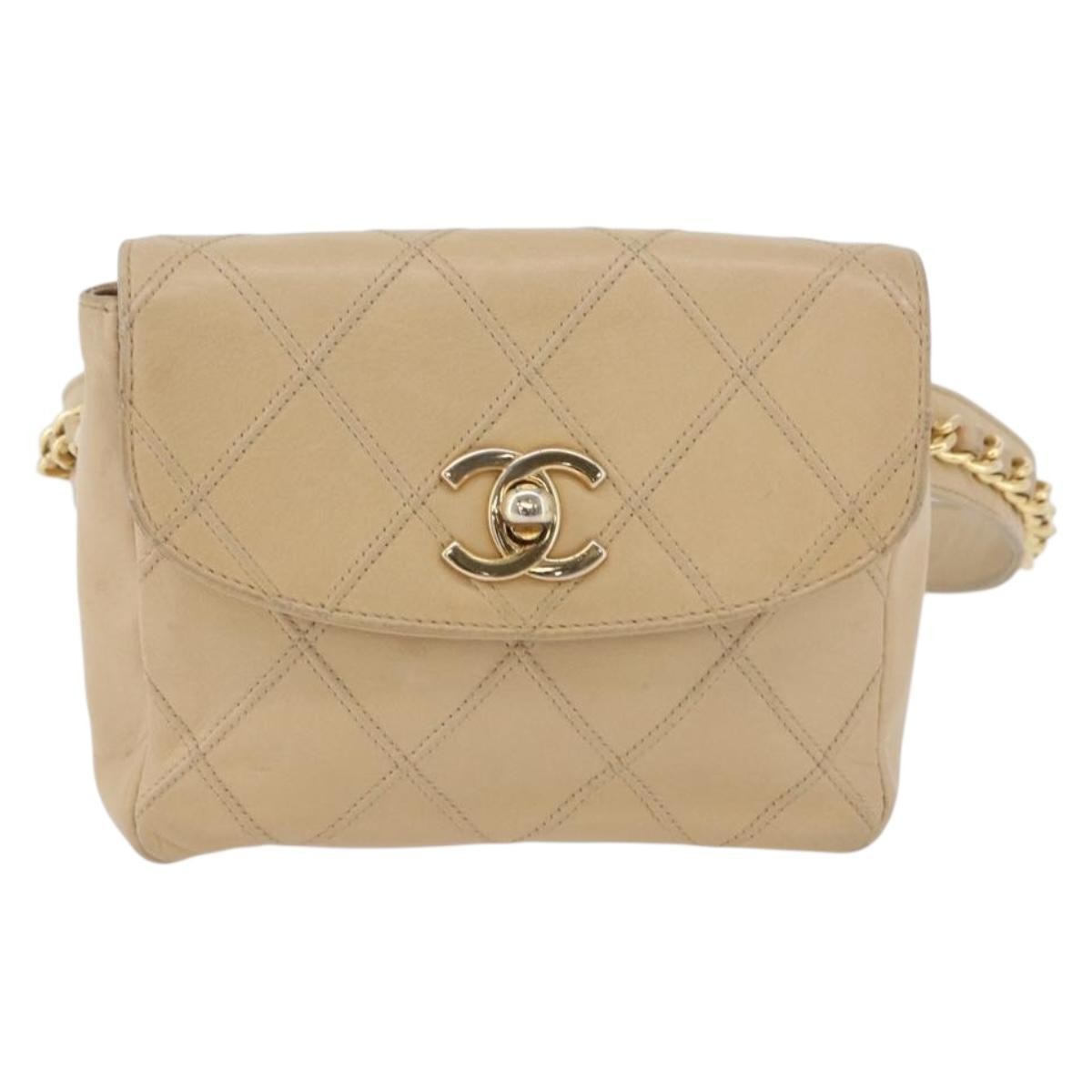 Chanel Cc Flap Belt Quilted Lambskin Beige Leather Clutche & Pouche Bag (Pre-Owned)