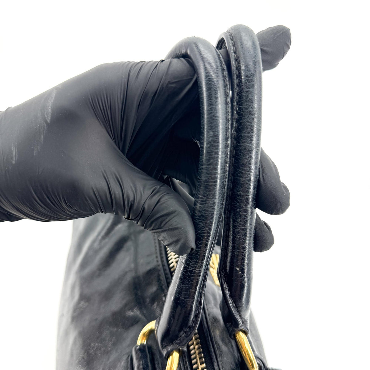 Prada Convertible Boston Vitello Shine Black Leather Handbag (Pre-Owned)