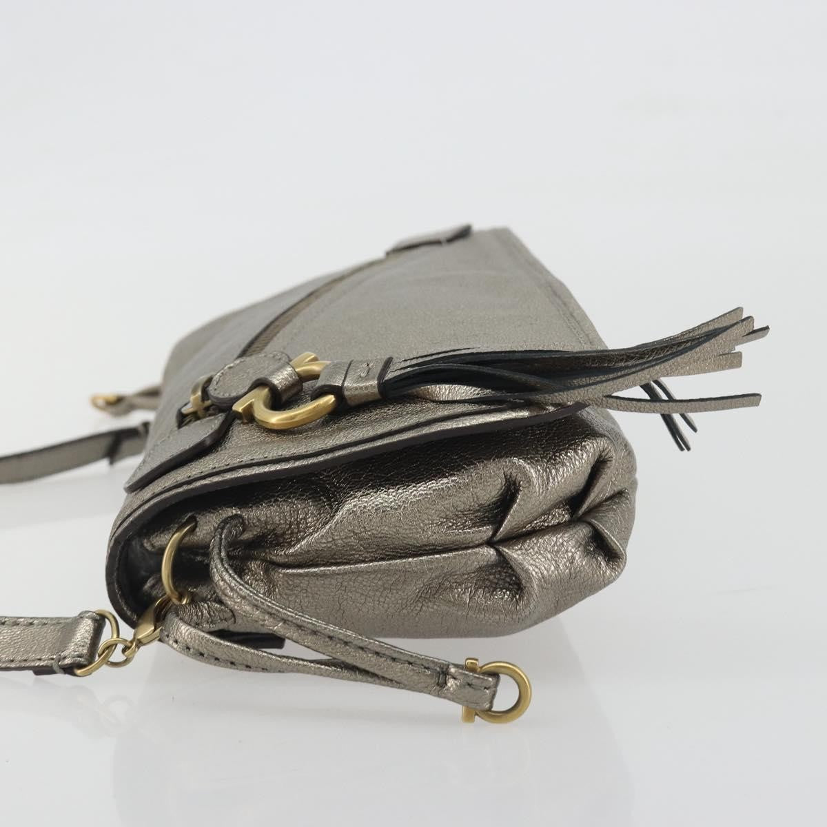 Salvatore Ferragamo Gancini Leather Silver Leather Shoulder Bag Bag (Pre-Owned)